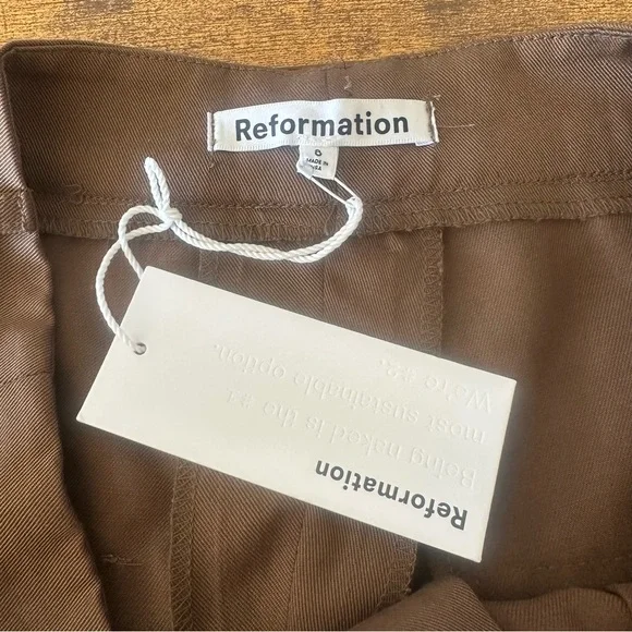 Reformation Mason Pant in Woodland Brown High Waist Pleated Quiet Luxury NWT - Picture 7 of 9